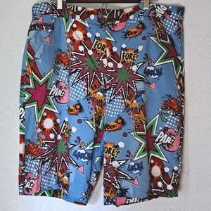 Royal & Awesome Golf Shorts Men's Size 42 Comic Book Partoon Colorful Novelty